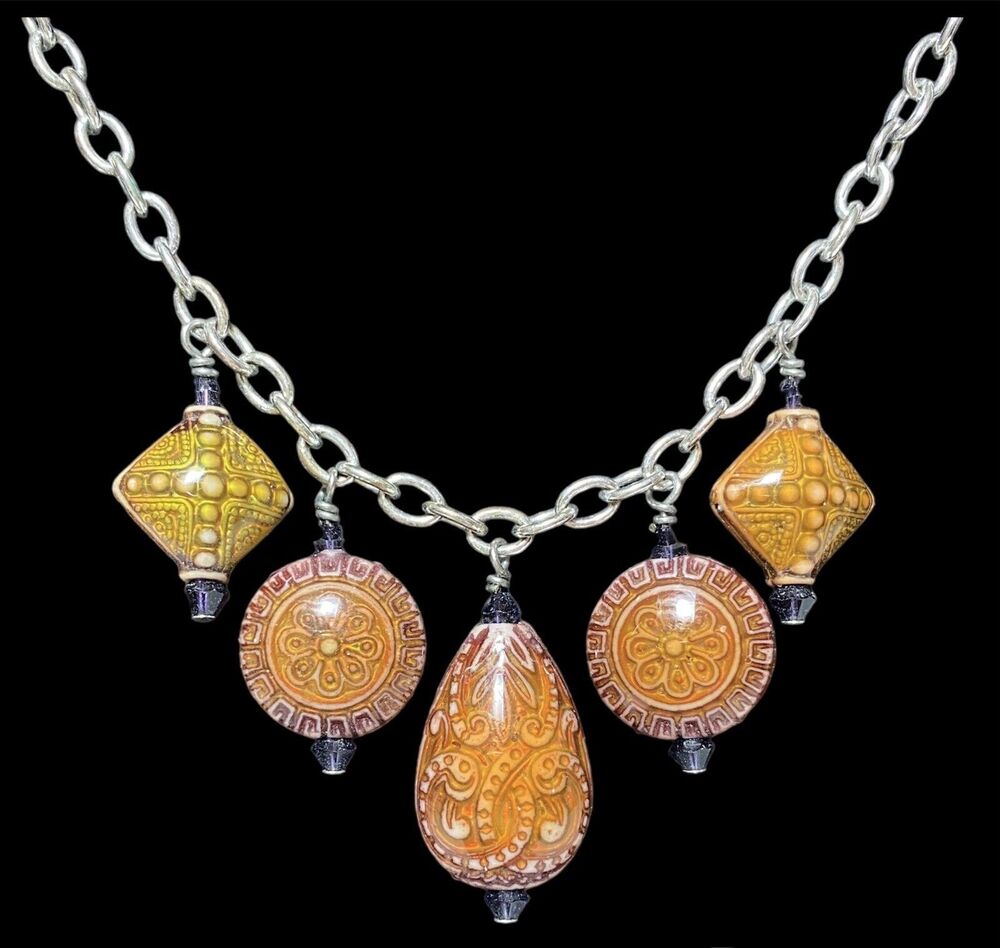 MOOD STONE Necklace/Earring Set Color Changing Etched Stones 22” Silver Chain - Picture 2 of 6